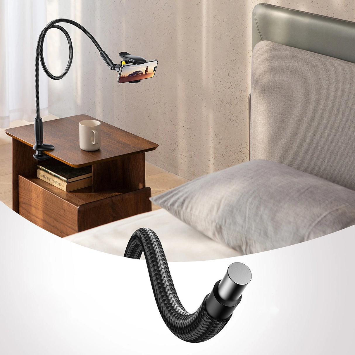 Joyroom JR-ZS389-holder med fleksibel arm til telefon til skrivebord - sort