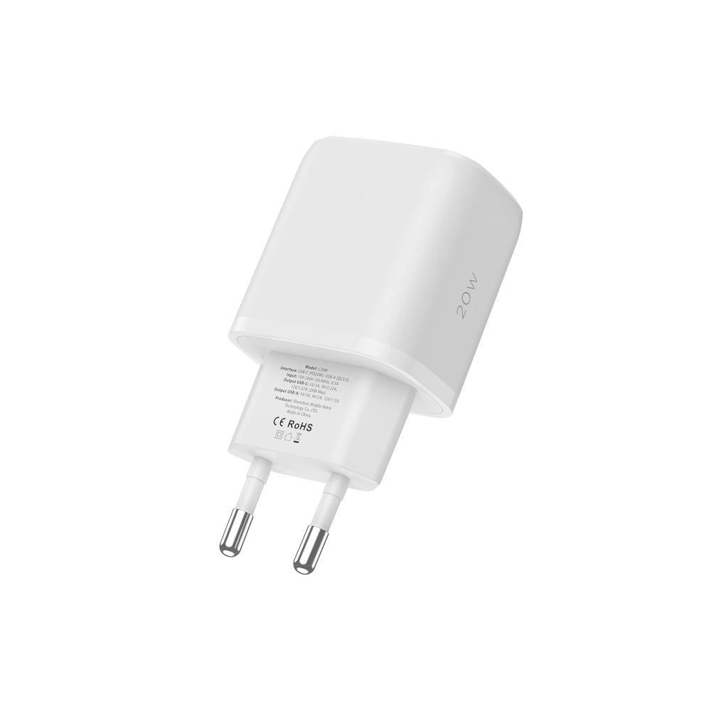 Tech-Protect C20W oplader USB-C PD 20W / USB-A QC 3.0 - hvid