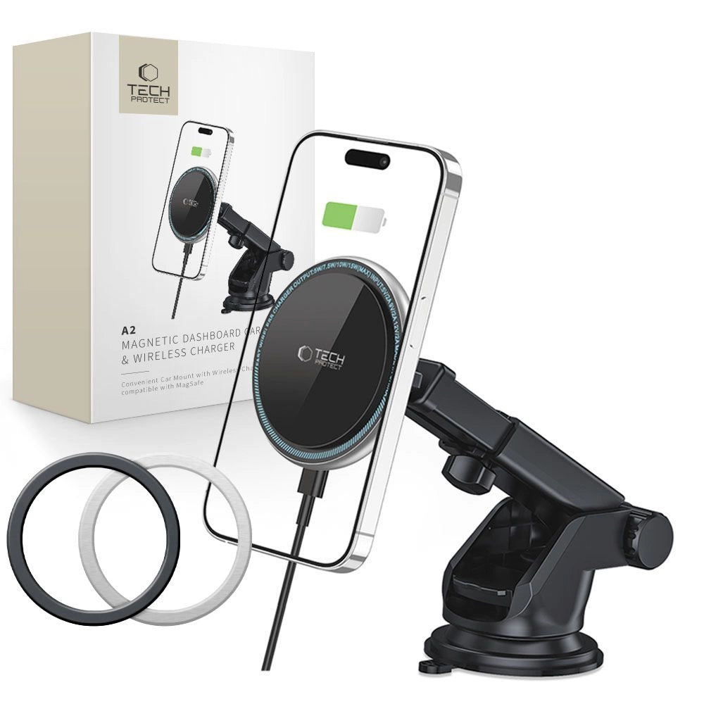 Tech-Protect A2 Car Phone Holder with MagSafe 15W Inductive Charger for Cockpit - Black