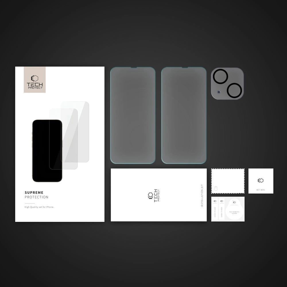 Tech-Protect Supreme Set til iPhone 14 2x hærdet glas til display / hærdet glas til kamera
