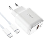 Tech-Protect C20W USB-C PD 20W / USB-A QC 3.0 oplader med USB-C / USB-C kabel - hvid