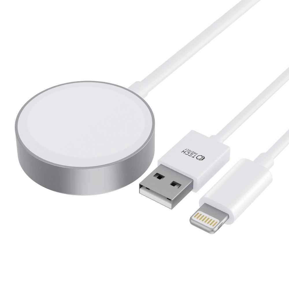 Tech-Protect UltraBoost 2in1 Magnetic Charger with USB-C / Lightning Cables for Apple Watch 1.5m - White