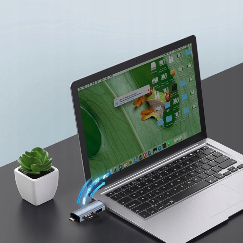 Tech-Protect UltraBoost SD/micro SD-kortlæser med USB-C/USB-A-kontakter - grå