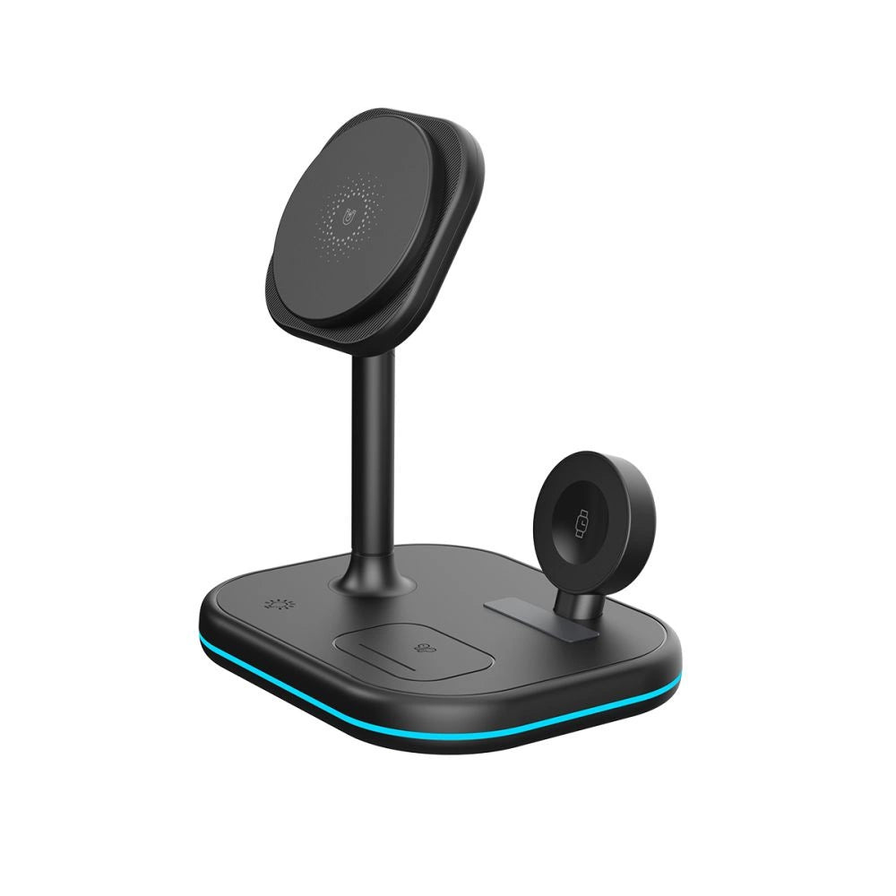 Tech-Protect QI15W-A27 3-i-1-induktiv oplader med MagSafe-stativ til smartphone / Apple Watch / AirPods - sort