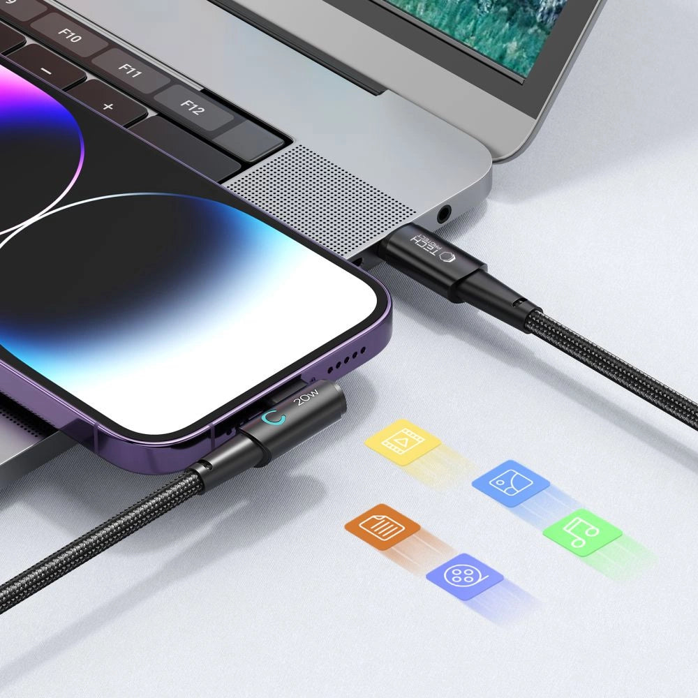 Tech-Protect UltraBoost L Kabel Lightning (vinklet) / USB-C (ret) PD 20W 3A 1m - grå