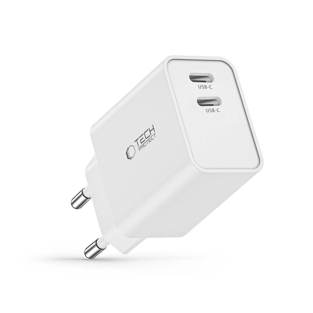 Tech-Protect C35W oplader 2x USB-C PD 35W - hvid