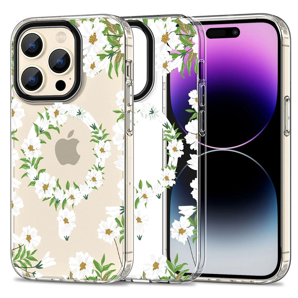 Tech-Protect MagMood MagSafe iPhone 15 Pro Max Case - hvide daisies