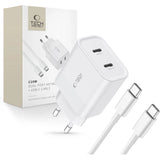 Tech-Protect C20W 2x USB-C PD 20W oplader med USB-C / USB-C kabel - hvid