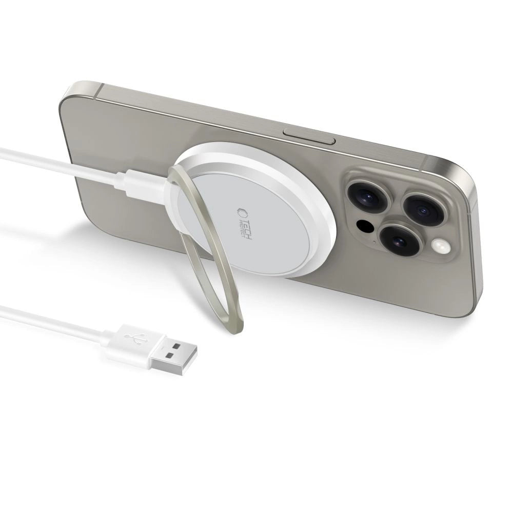 Tech-Protect QI15W-A33 Inductive Charger with MagSafe and Stand with USB-A / USB-C Cable - White