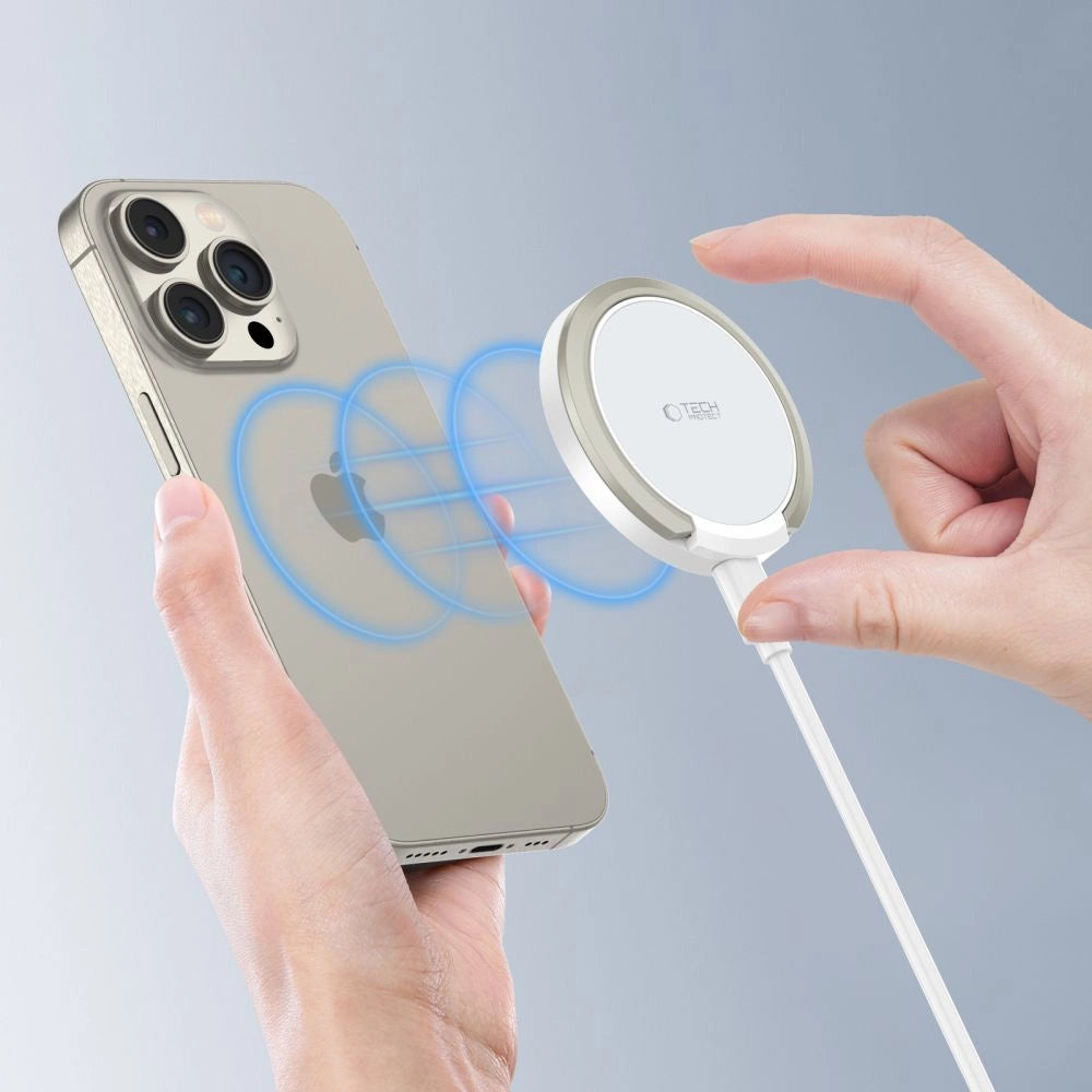 Tech-Protect QI15W-A33 Inductive Charger with MagSafe and Stand with USB-A / USB-C Cable - White