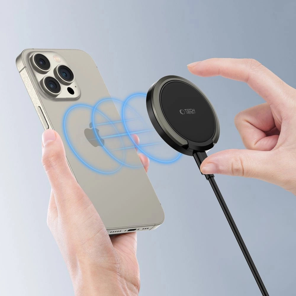 Tech-Protect QI15W-A33 Induktiv oplader med MagSafe og stativ med USB-A / USB-C kabel - sort