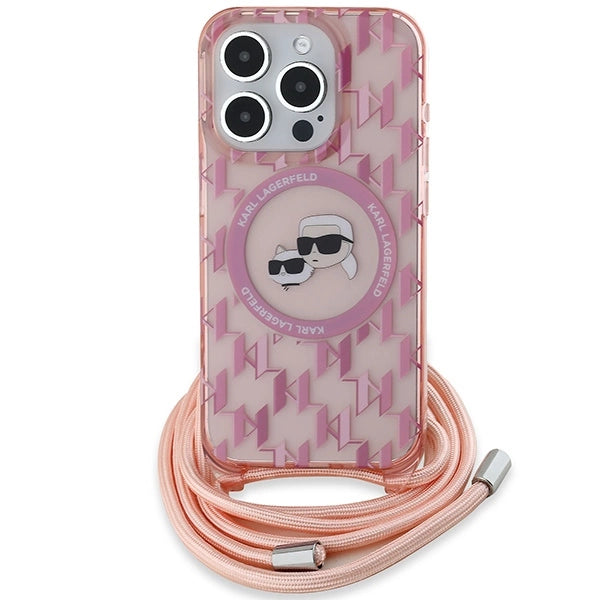 Karl Lagerfeld IML Crossbody Monogram Karl & Choupette Head MagSafe-hylster til iPhone 15 Pro - lyserød
