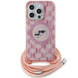 Karl Lagerfeld IML Crossbody Monogram Karl & Choupette Head MagSafe-hylster til iPhone 15 Pro - lyserød