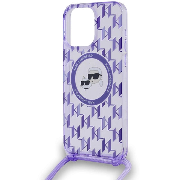Karl Lagerfeld IML Crossbody Monogram Karl & Choupette Head MagSafe case for iPhone 15 Pro - purple