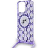 Karl Lagerfeld IML Crossbody Monogram Karl & Choupette Head MagSafe case for iPhone 15 Pro - purple