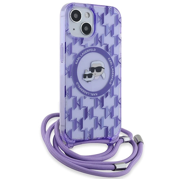 Karl Lagerfeld IML Crossbody Monogram Karl & Choupette Head MagSafe case for iPhone 15 / 14 / 13 - purple