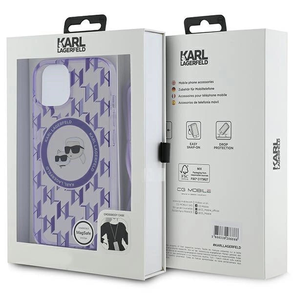 Karl Lagerfeld IML Crossbody Monogram Karl & Choupette Head MagSafe case for iPhone 15 / 14 / 13 - purple