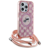 Karl Lagerfeld IML Crossbody Monogram Karl & Choupette Head MagSafe Case til iPhone 15 Pro Max - Pink