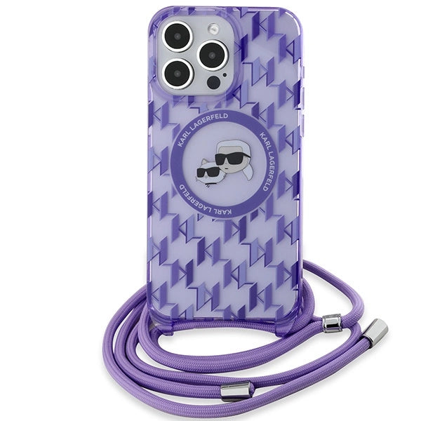 Karl Lagerfeld IML Crossbody Monogram Karl & Choupette Head MagSafe Case til iPhone 15 Pro Max - Purple