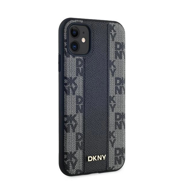 DKNY Leather Checkered Mono Pattern MagSafe Case for iPhone 11 / Xr - Black