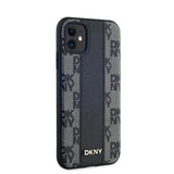 DKNY Leather Checkered Mono Pattern MagSafe Case for iPhone 11 / Xr - Black
