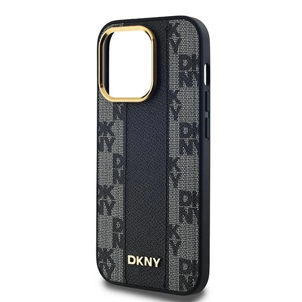 DKNY Leather Checkered Mono Pattern MagSafe case for iPhone 14 Pro - black