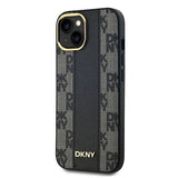 DKNY Leather Checkered Mono Pattern MagSafe Case for iPhone 15 Plus / 14 Plus - Black
