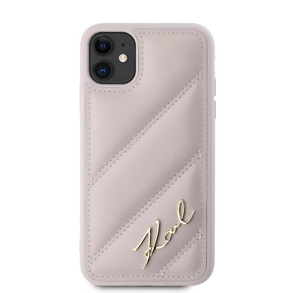 Karl Lagerfeld Diagonal Quilted Script case for iPhone 11 / Xr - pink
