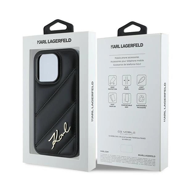 Karl Lagerfeld Diagonal Quilted Script case for iPhone 14 Pro - black