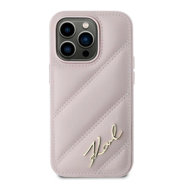 Karl Lagerfeld Diagonal Quilted Script Case til iPhone 14 Pro - pink