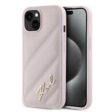 Karl Lagerfeld Diagonal Quilted Script Case til iPhone 14 / 15 / 13 - pink