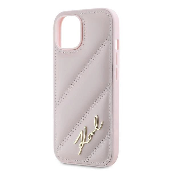 Karl Lagerfeld Diagonal Quilted Script Case til iPhone 14 / 15 / 13 - pink