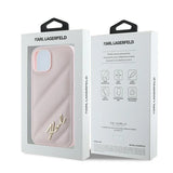 Karl Lagerfeld Diagonal Quilted Script Case til iPhone 14 / 15 / 13 - pink
