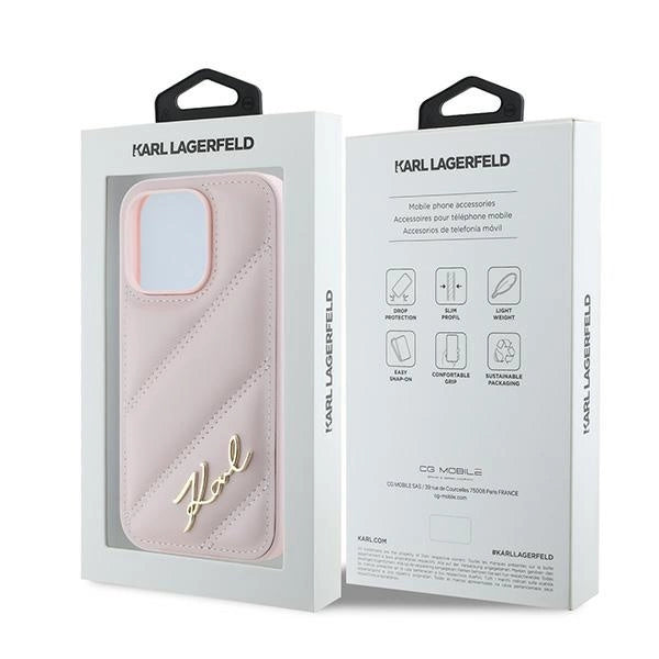 Karl Lagerfeld Diagonal Quilted Script Case til iPhone 14 Pro Max - pink