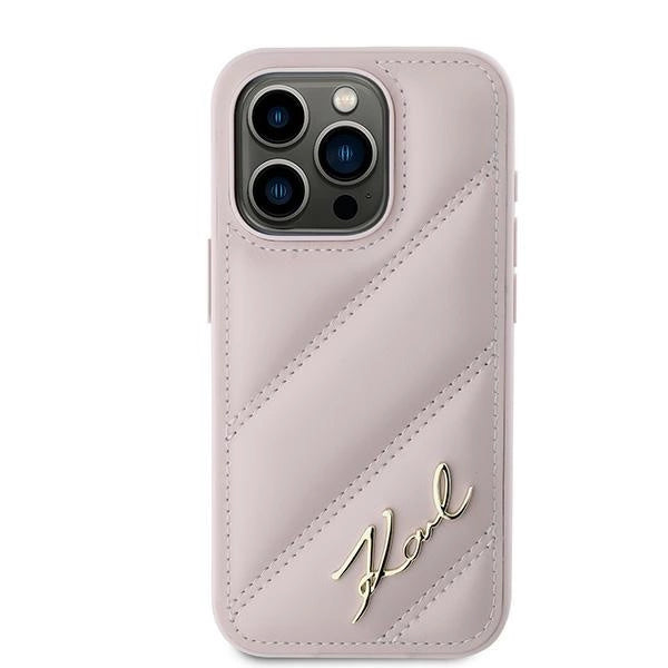 Karl Lagerfeld Diagonal Quilted Script Case til iPhone 15 Pro - pink