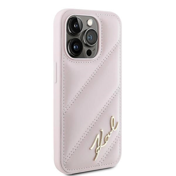 Karl Lagerfeld Diagonal Quilted Script Case til iPhone 15 Pro - pink