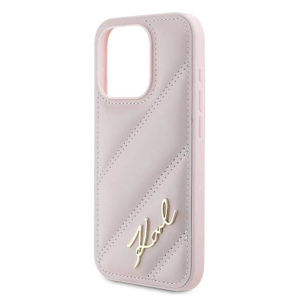 Karl Lagerfeld Diagonal Quilted Script Case til iPhone 15 Pro - pink