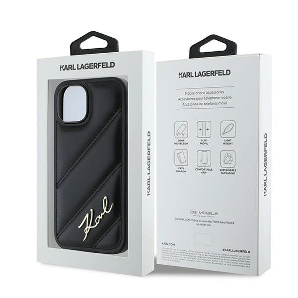 Karl Lagerfeld Diagonal Quilted Script case for iPhone 15 Plus / 14 Plus - black