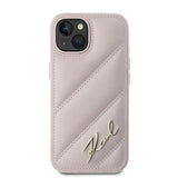 Karl Lagerfeld Diagonal Quilted Script case for iPhone 15 Plus / 14 Plus - pink