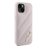 Karl Lagerfeld Diagonal Quilted Script Case til iPhone 15 / 14 / 13 - pink