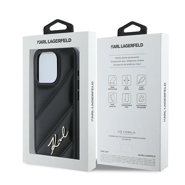 Karl Lagerfeld Diagonal Quilted Script case for iPhone 15 Pro Max - black