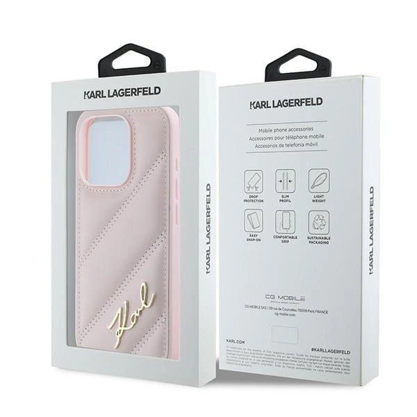 Karl Lagerfeld Diagonal Quilted Script case for iPhone 15 Pro Max - pink