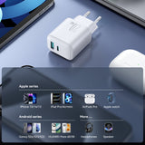 Joyroom JR-TCF21 netværksoplader USB-C / USB-A 20W PD / QC 3.0 - hvid