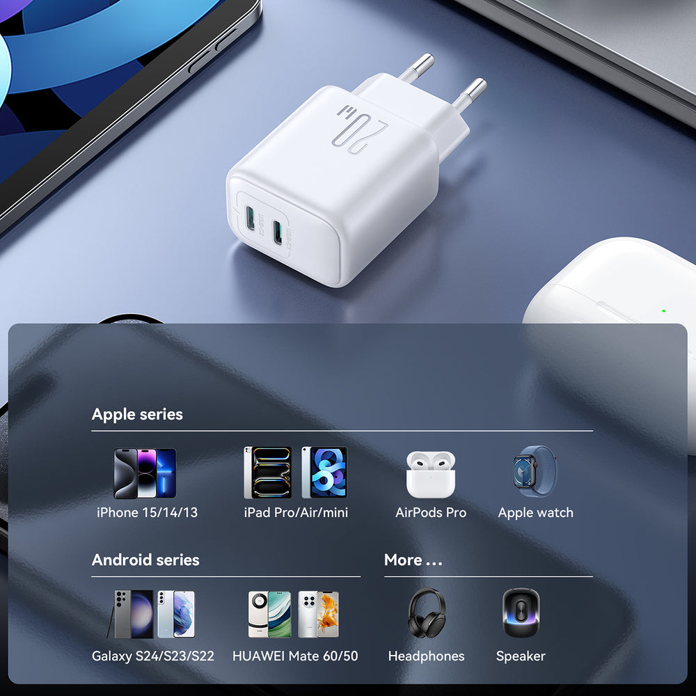 Joyroom JR-TCF12 strømoplader 2x USB-C 20W PD / QC 3.0 - hvid