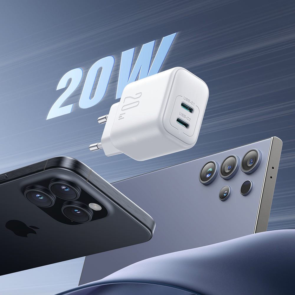 Joyroom JR-TCF12 strømoplader 2x USB-C 20W PD / QC 3.0 - hvid