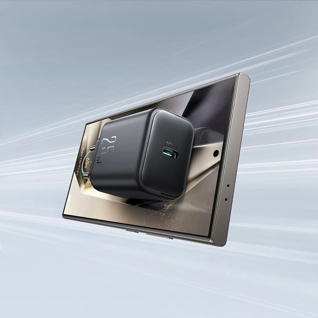 Joyroom JR-TCF23 netværksoplader USB-C 25W SFC / PPS / PD - sort + USB-C / USB-C kabel 1m