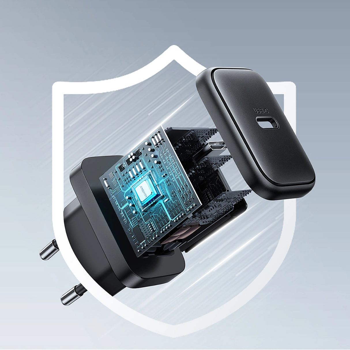 Joyroom JR-TCF23 netværksoplader USB-C 25W SFC / PPS / PD - sort + USB-C / USB-C kabel 1m