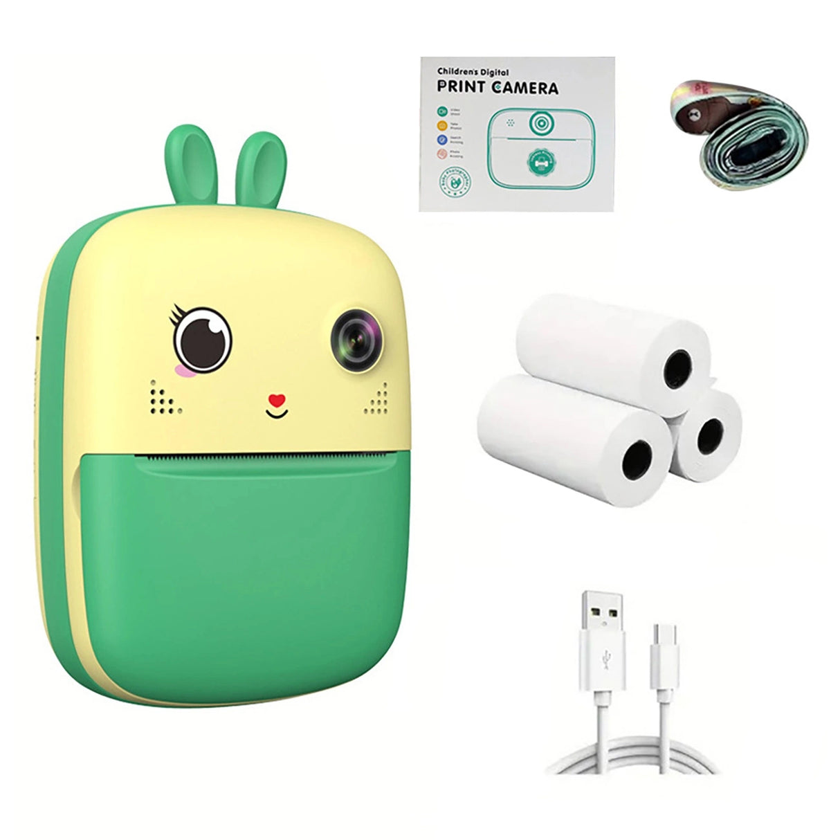 Mini termisk printer til børn med kamera og videokamera - grøn