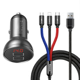 Baseus Biloplader med skærm 24W + USB-kabel 3in1 Baseus Tre Primære Farver 1,2m