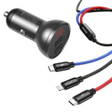 Baseus Biloplader med skærm 24W + USB-kabel 3in1 Baseus Tre Primære Farver 1,2m